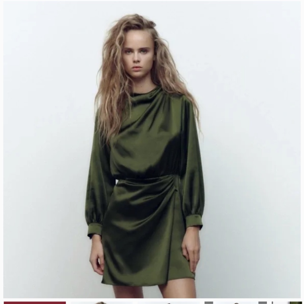 ZARA SATIN EFFECT MINI DRESS - Green